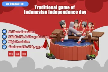Jogo tradicional do Dia da Independência da Indonésia Pacote de Illustration 3D