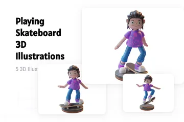 Jouer au skateboard Pack 3D Illustration