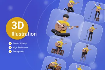 Jouer de la guitare acoustique Pack 3D Illustration
