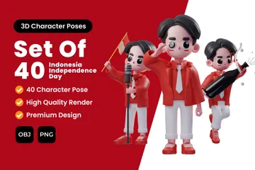 Jour de l'Indépendance de l'Indonésie Pack 3D Illustration