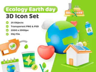 Journée de la Terre Écologie Pack 3D Illustration