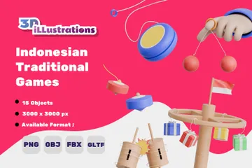 Juegos tradicionales indonesios Paquete de Icon 3D