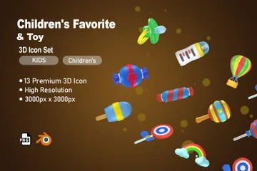El juguete y favorito de los niños. Paquete de Illustration 3D