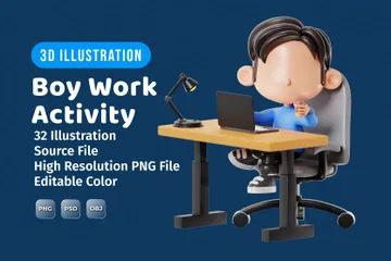 Junge Charakter Arbeitsaktivität 3D Illustration Pack