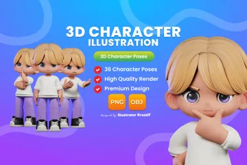 Junge mit blonden Haaren und lila Hose 3D Illustration Pack