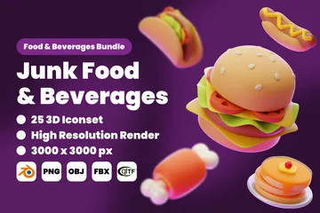 Junk Food & Beverages 3D Icon Pack