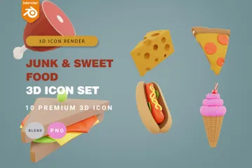 Junkfood und Süßigkeiten 3D Icon Pack