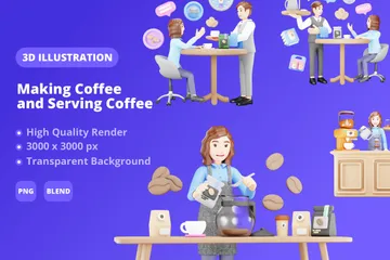 Kaffee zubereiten und Kaffee servieren 3D Illustration Pack