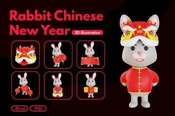 Kaninchen Chinesisches Neujahr 3D Illustration Pack