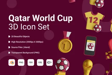 Fußball-Weltmeisterschaft in Katar 3D Icon Pack