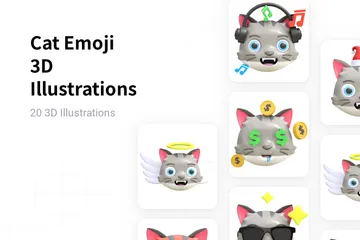 Katzen-Emoji 3D Illustration Pack