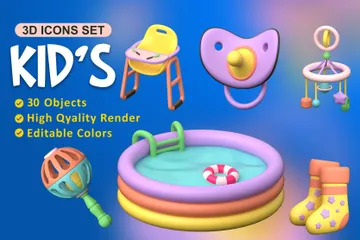 어린이 천 및 액세서리 3D Icon 팩