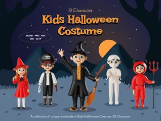 Kids Wearing Halloween Costume 3D Icon Pack