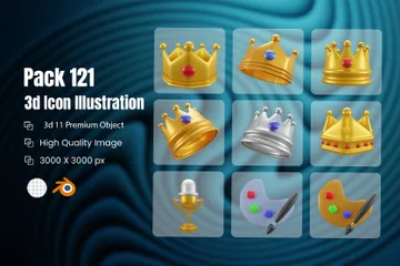 왕 또는 여왕 황금 왕관 3D Icon 팩