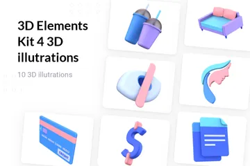 Kit de Elementos 3D 4 Pacote de Illustration 3D