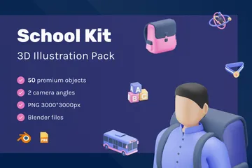 Kit Escolar Paquete de Illustration 3D