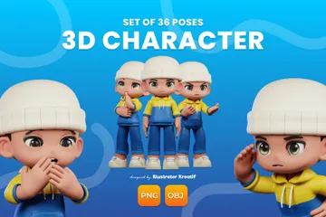 Kleiner Junge mit Hut und blauer Hose 3D Illustration Pack