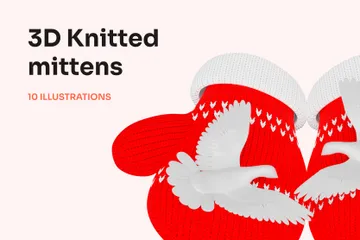 Knitted Mittens` 3D Illustration Pack