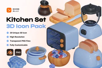 Koch- und Küchenset 3D Icon Pack