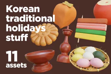 Korean Traditional Holiday Stuff 3D Icon Pack