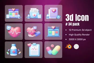 Krankenhaus und Medizin 3D Icon Pack