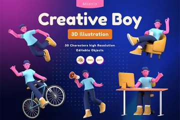 Kreativer Junge 3D Illustration Pack