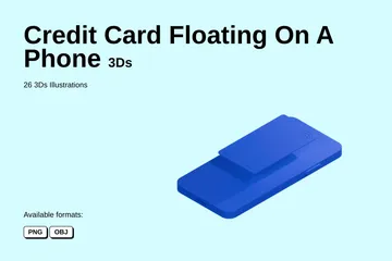 Kreditkarte schwimmt auf einem Telefon 3D Icon Pack