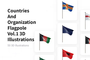 Länder und Organisationen Fahnenmast Vol.1 3D Illustration Pack
