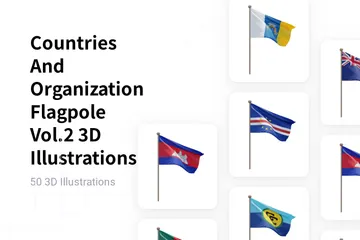 Länder und Organisationen Fahnenmast Vol.2 3D Illustration Pack