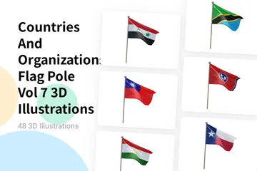 Länder und Organisationen Flaggenmast Band 7 3D Illustration Pack