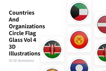 Länder und Organisationen Kreis Flagge Glas Band 4 3D Illustration Pack
