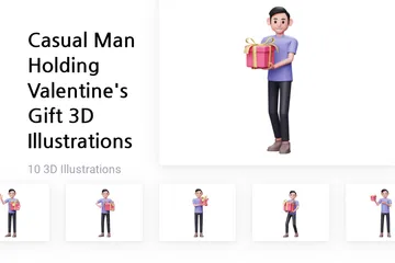 Legerer Mann mit Valentinstagsgeschenk 3D Illustration Pack