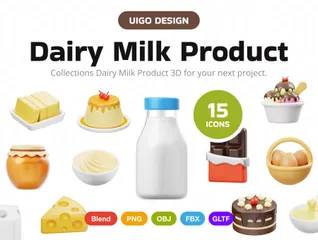 Produtos lácteos lácteos Pacote de Icon 3D