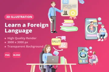 Learn A Foreign Language 3D Illustration Pack