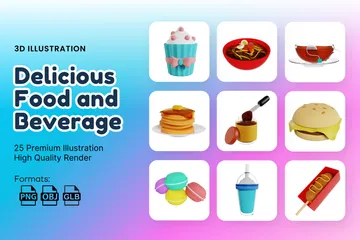 Leckeres Essen und Trinken 3D Icon Pack