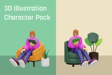 Lisant un livre Pack 3D Illustration
