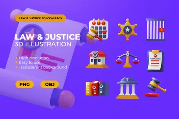 Lei e Justiça Pacote de Icon 3D