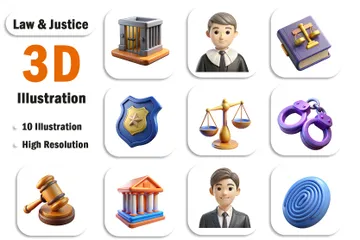 Lei e Justiça Pacote de Icon 3D