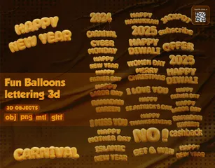 Letras divertidas de globos con burbujas Paquete de Icon 3D