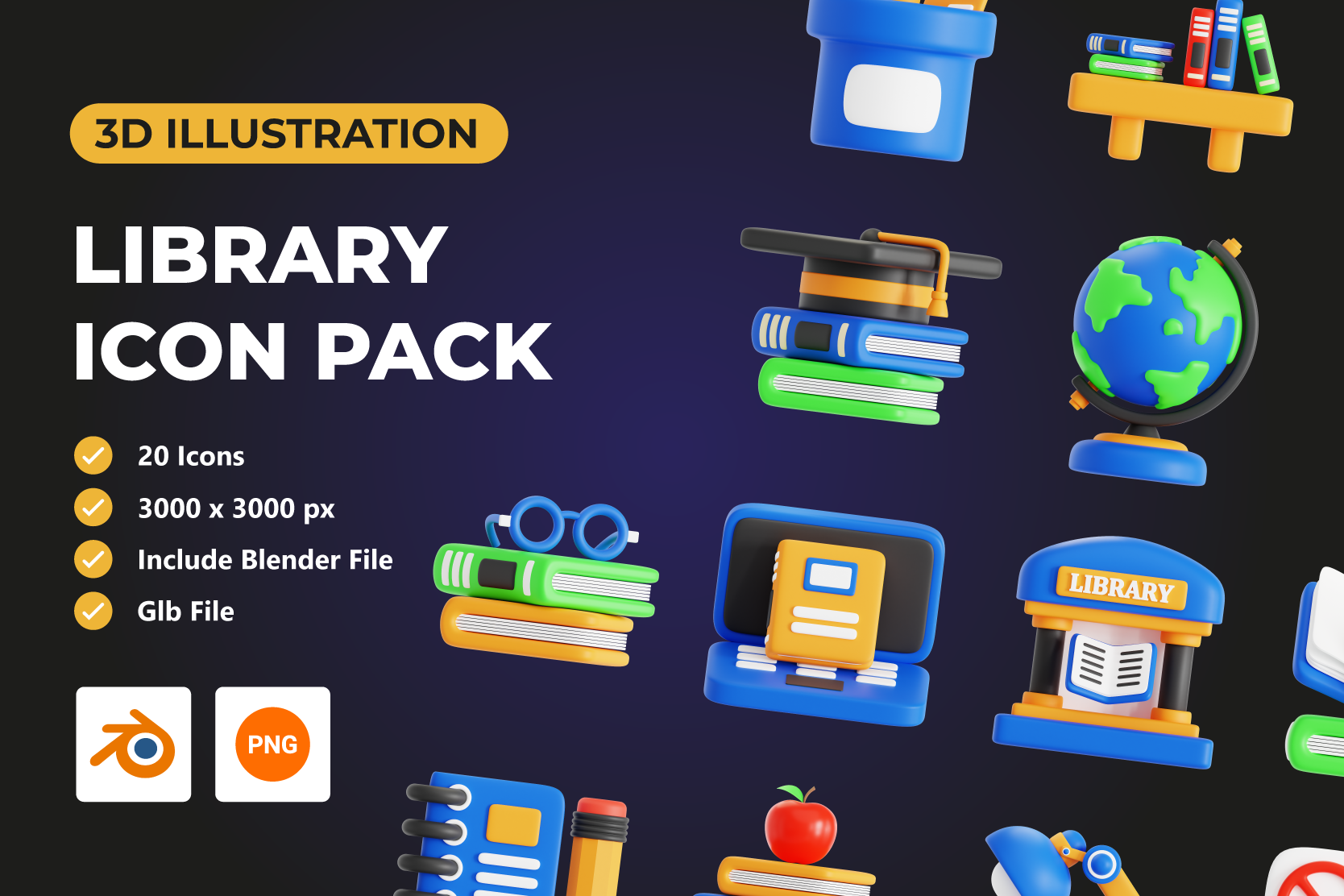 Library 3D Icon Pack - 20 Free Download School & Education 3D Icons ...