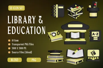 Library & Education 3D Icon Pack