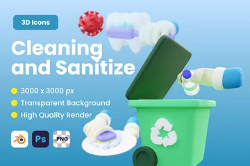 Limpeza e higienização Pacote de Icon 3D