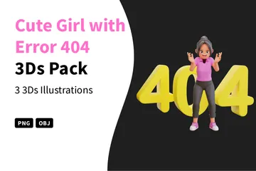 Linda chica con error 404 Paquete de Illustration 3D