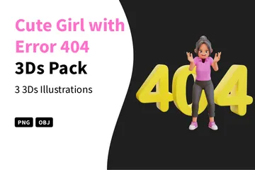 Linda garota com erro 404 Pacote de Illustration 3D