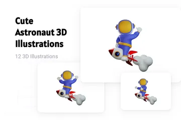 Lindo astronauta Paquete de Illustration 3D