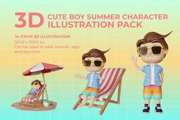 Chico lindo verano Paquete de Illustration 3D