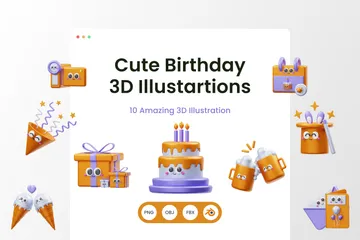 Lindo cumpleaños 3D Illustration Pack