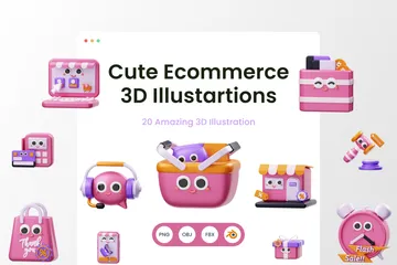 Lindo comercio electrónico Paquete de Illustration 3D