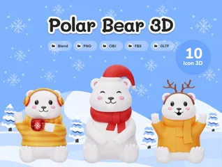 Lindo Oso Polar Invierno Navidad Paquete de Illustration 3D