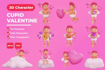 Lindo personaje de Cupido Paquete de Illustration 3D